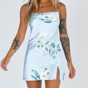 Baby Blue Floral Silk Princess Polly Mini Dress